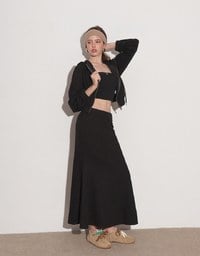 Side Slit Elastic Waist Straight Maxi Skirt