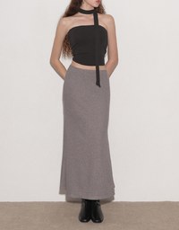 Side Slit Elastic Waist Straight Maxi Skirt