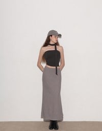 Side Slit Elastic Waist Straight Maxi Skirt