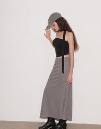 Side Slit Elastic Waist Straight Maxi Skirt