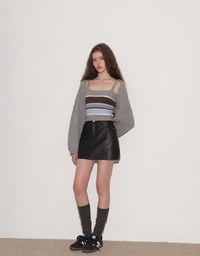 High Waist Faux Suede A Line Mini Skirt with Pockets