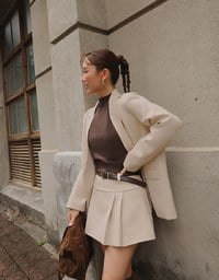 【Ling Cheng Design】High Waist Tailored Pleated Mini Skirt