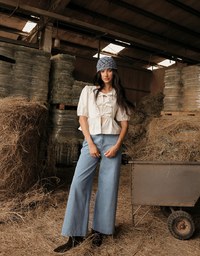 Studded Side Trim Wide Leg Jeans Denim Pants