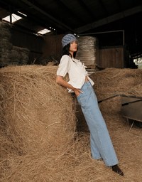 Studded Side Trim Wide Leg Jeans Denim Pants