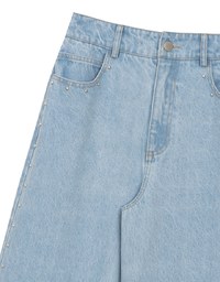 Studded Side Trim Wide Leg Jeans Denim Pants