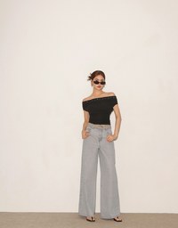 Studded Side Trim Wide Leg Jeans Denim Pants