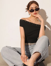 Studded Side Trim Wide Leg Jeans Denim Pants
