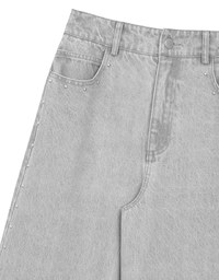 Studded Side Trim Wide Leg Jeans Denim Pants