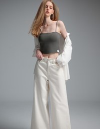 【Stain Resistant】Relaxed Fit High Waist Wide Leg Jeans Denim Pants