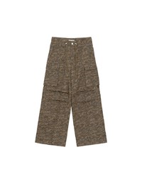Drawstring Waist Wide Leg Cargo Pants (Camo Print/Leopard Print)
