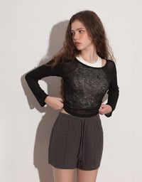 Textured Drawstring Waist Casual Shorts