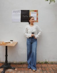 【Ling Cheng Design】Vintage Wash High Waist Jeans Denim Wide Leg Pants