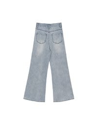 【Ling Cheng Design】Vintage Wash High Waist Jeans Denim Wide Leg Pants