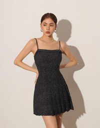 Spaghetti Strap Polka Dot Pleated Cami Mini Dress