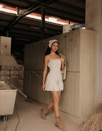 Spaghetti Strap Polka Dot Pleated Cami Mini Dress