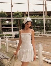 Spaghetti Strap Polka Dot Pleated Cami Mini Dress