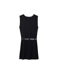 Button Front V Neck Knit Pleated Cami Dress
