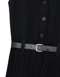 Button Front V Neck Knit Pleated Cami Dress