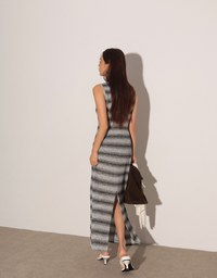 Sleeveless Scoop Neck Striped Knit Bodycon Maxi Dress