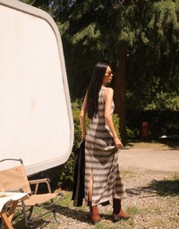 Sleeveless Scoop Neck Striped Knit Bodycon Maxi Dress