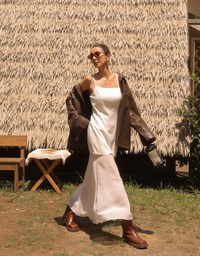 Layered Sheer Panel Spaghetti Strap Padded Maxi Dress