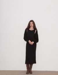Sleeveless Knit Maxi Dress and Detachable Sleeve Cardigan Set Wear
