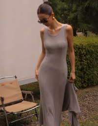 Sleeveless Knit Maxi Dress and Detachable Sleeve Cardigan Set Wear