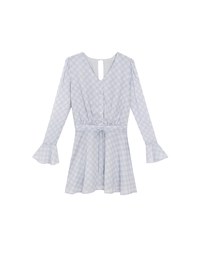 Drawstring Waist V Neck Flare Sleeve Mini Dress with Backless Bow Tie Detail