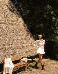 Adjustable Drawstring Waist Balloon Hem Shirt Dress