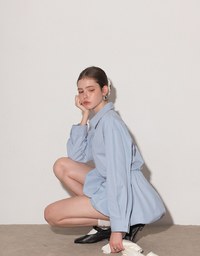 Adjustable Drawstring Waist Balloon Hem Shirt Dress
