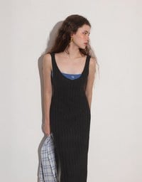 Ribbed Knit U Neck Sleeveless Maxi Dress