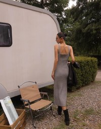 Ribbed Knit U Neck Sleeveless Maxi Dress