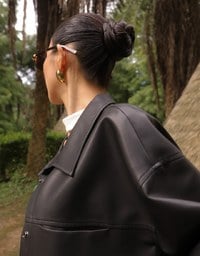 Classic Collar Faux Leather Snap Button Oversized Jacket