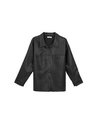 Classic Collar Faux Leather Snap Button Oversized Jacket
