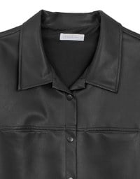 Classic Collar Faux Leather Snap Button Oversized Jacket