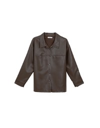 Classic Collar Faux Leather Snap Button Oversized Jacket