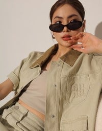 Contrast Collar Short Sleeve Jeans Denim Jacket
