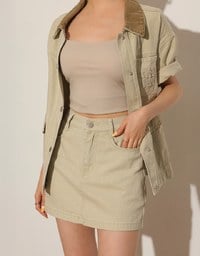 Contrast Collar Short Sleeve Jeans Denim Jacket
