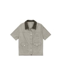 Contrast Collar Short Sleeve Jeans Denim Jacket