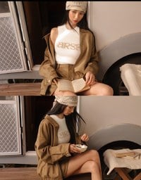 Faux Suede Oversized Collared Zip Up Jacket