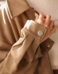 Faux Suede Oversized Collared Zip Up Jacket
