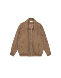 Faux Suede Oversized Collared Zip Up Jacket