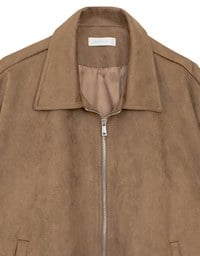 Faux Suede Oversized Collared Zip Up Jacket