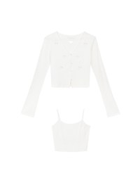 Heart Cutout Buttoned Knit Cardigan and Spaghetti Strap Crop Camisole Set Wear