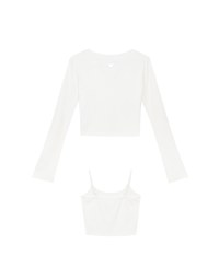 Heart Cutout Buttoned Knit Cardigan and Spaghetti Strap Crop Camisole Set Wear