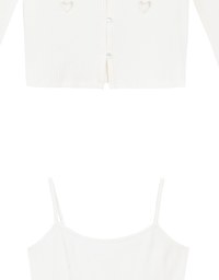 Heart Cutout Buttoned Knit Cardigan and Spaghetti Strap Crop Camisole Set Wear