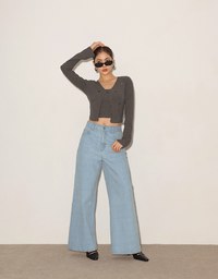 Heart Cutout Buttoned Knit Cardigan and Spaghetti Strap Crop Camisole Set Wear