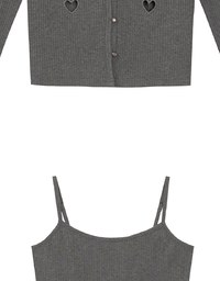 Heart Cutout Buttoned Knit Cardigan and Spaghetti Strap Crop Camisole Set Wear