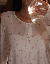 Sheer Mesh Long Sleeve Cardigan with Matching Floral Print Padded Crop Cami Top Set Wear