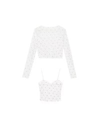 Sheer Mesh Long Sleeve Cardigan with Matching Floral Print Padded Crop Cami Top Set Wear